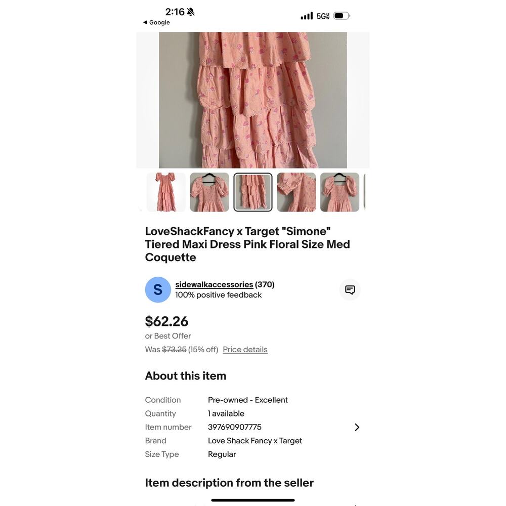 LoveShackFancy x Target "Simone"
Tiered Maxi Dress Pink Floral Size Med
Coquette - Picture 4 of 4